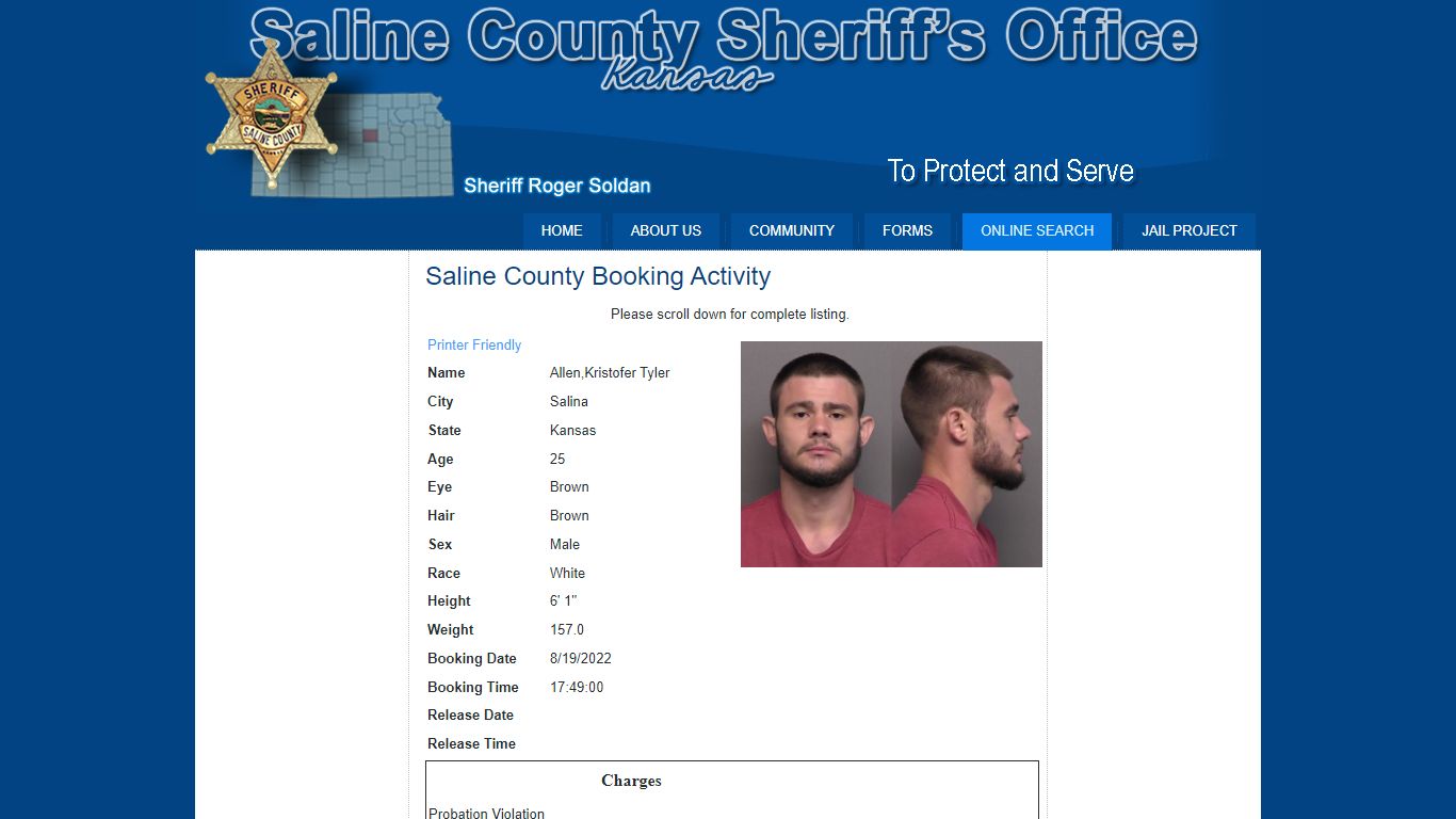 Saline County Sheriff > Online Search > Booking Activity